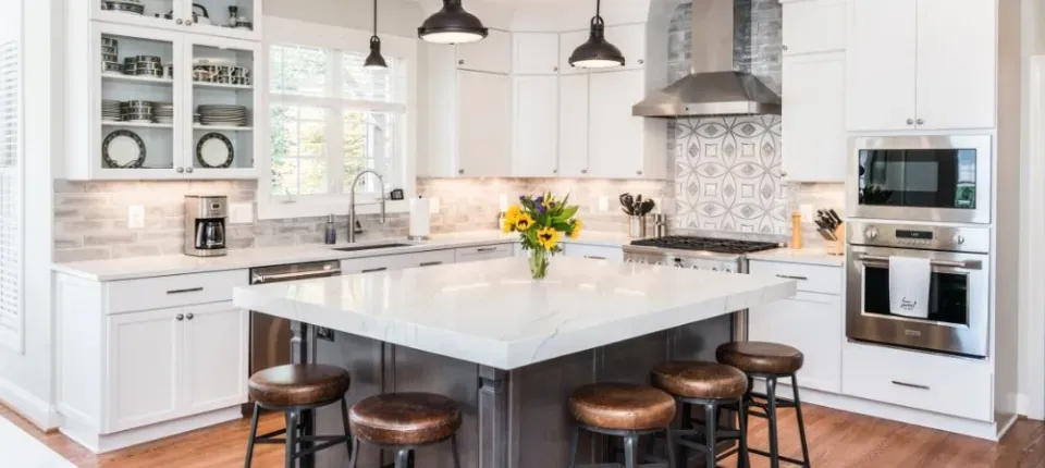 modern kitchen with marble counters
